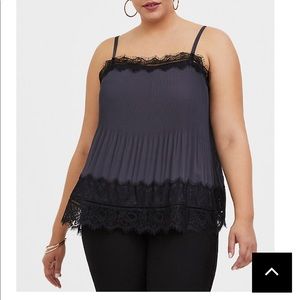 Torrid size 2 grey chiffon cami w/ black lace trim